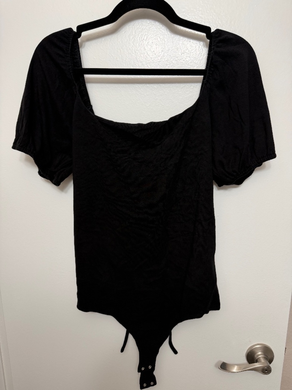 oten women's backless puff sleeve square neck tie back bodysuit - Size XL